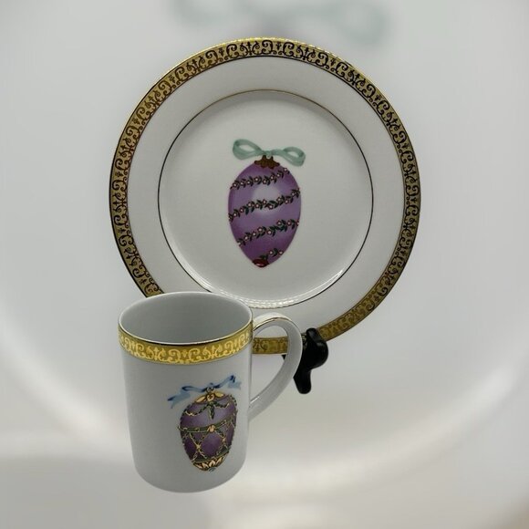 Gold Buffet Royal Gallery Purple Faberge Egg Dessert Plate and Coffee Cup Vintag - Picture 3 of 16